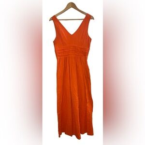 100% Cotton Orange Maxi Dress with Pockets